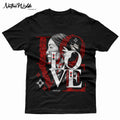 Black T-Shirt with the profile of a Native American woman with love text.